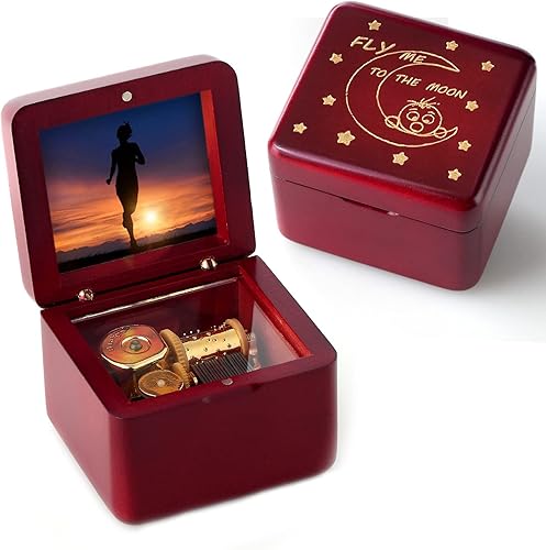 Miniatura 10 de JYmusic Natural Solid Wood Laser Engraved Vintage Clockwork Music Box Mini Photo Frame Musical Box Mother's Day Children's Day Valentine's Day