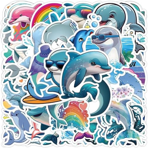 HNTR Autocollants Dauphin | 50 Stickers Dauphin pour Scrapbook, Journal, Ordinateur Portable, Kindle et Plus