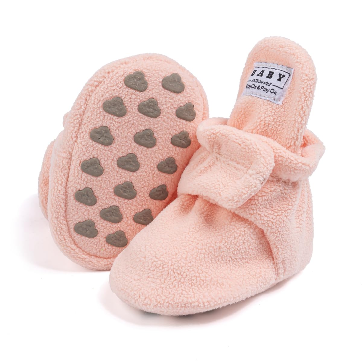 Babelvit Newborn Baby Boy Girl Soft Fleece Booties Stay On Infant Slippers Socks Shoe Non Skid Gripper Toddler First Walkers Winter Ankle Crib Shoes