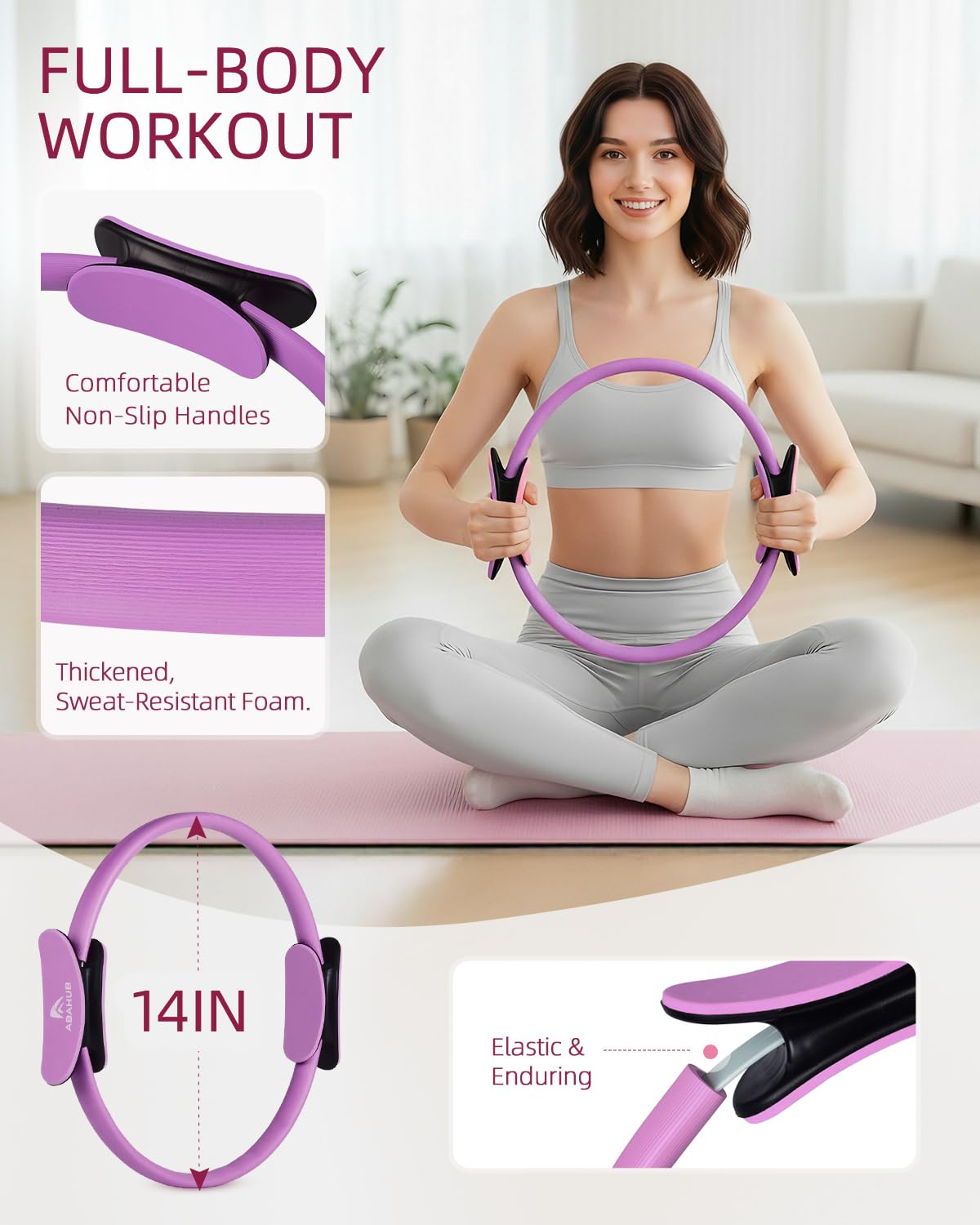 Abahub Kit Pilates Completo para Casa, Set Multi-Pieza con Aro de Pilates 35cm, Bandas de Resistencia y Accesorios – Equipo de Entrenamiento Femenino, Glúteos, Tonificación y Estabilidad