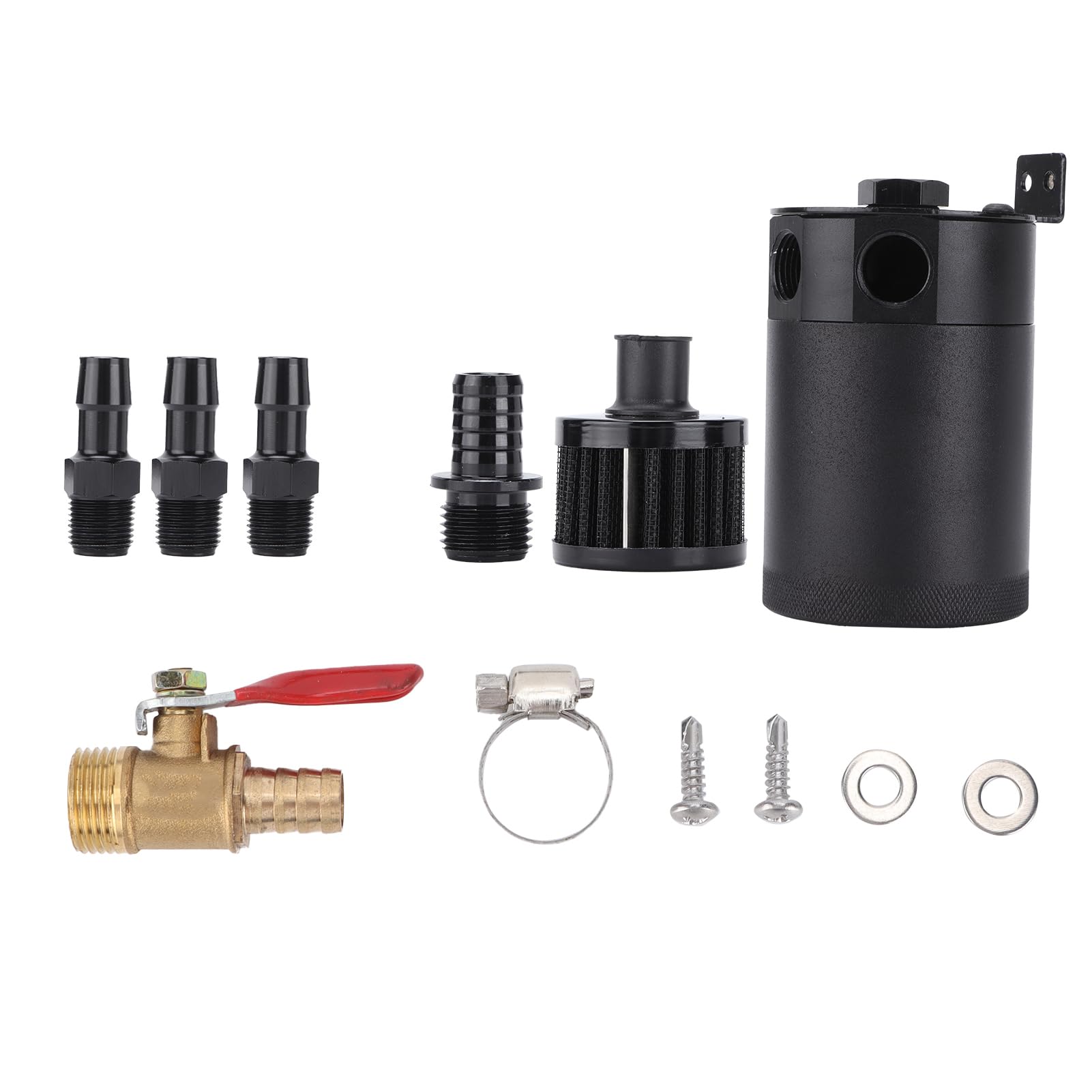 Raccolta Vapori Olio 3 Porte Oil Can Oil Catch Oil Separator in Lega di Alluminio Universale 10mm 15mm con Valvola e Filtro Aria per Sistema Recupero Vapori Auto