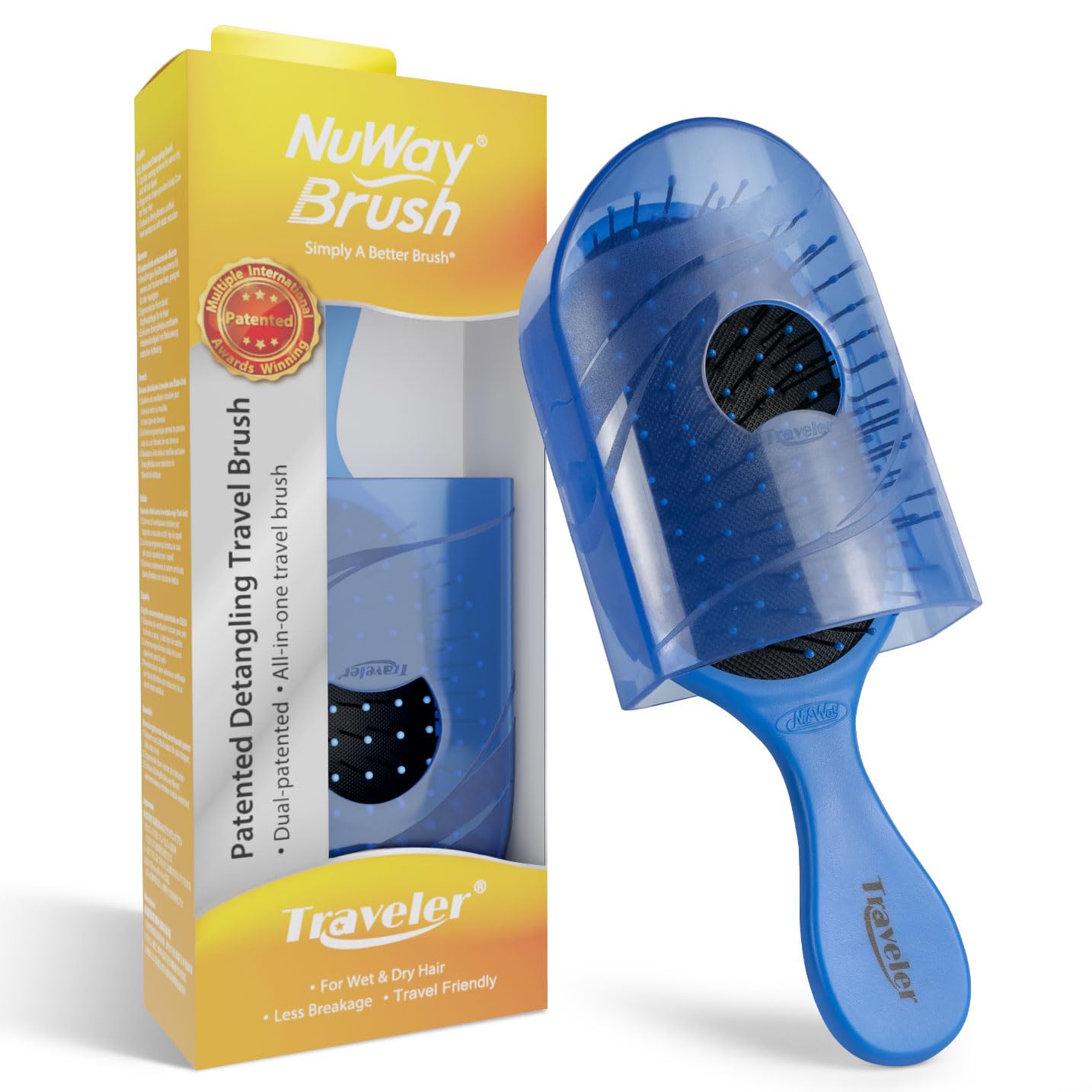 NuWay 4HAIR Traveler U.S. and International Patented Travel Brush (Dark Blue)