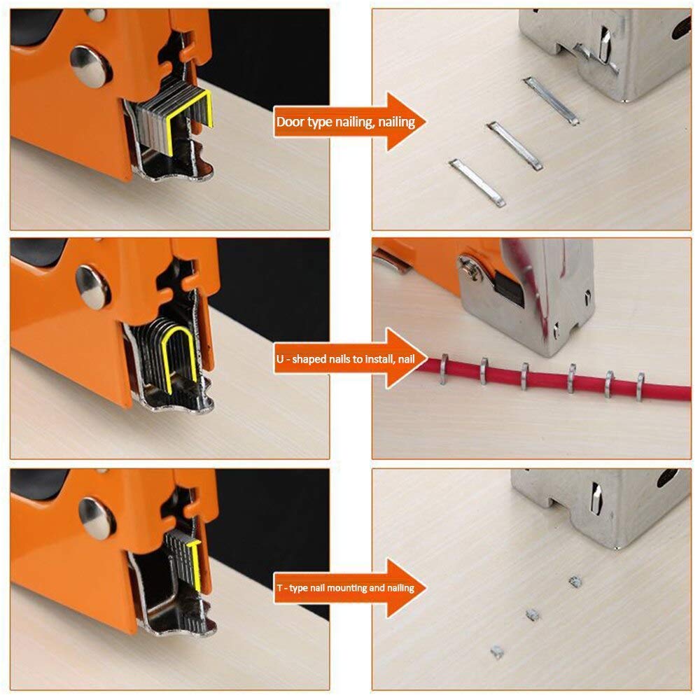 HETVIN 3 in 1 Shooting Nailer Stapler Gun Heavy Duty Staple Gun Tacker with 1000 Staple Pins Furniture Woodworking Stapler Tools, Nail Machine (Multicolor) 4