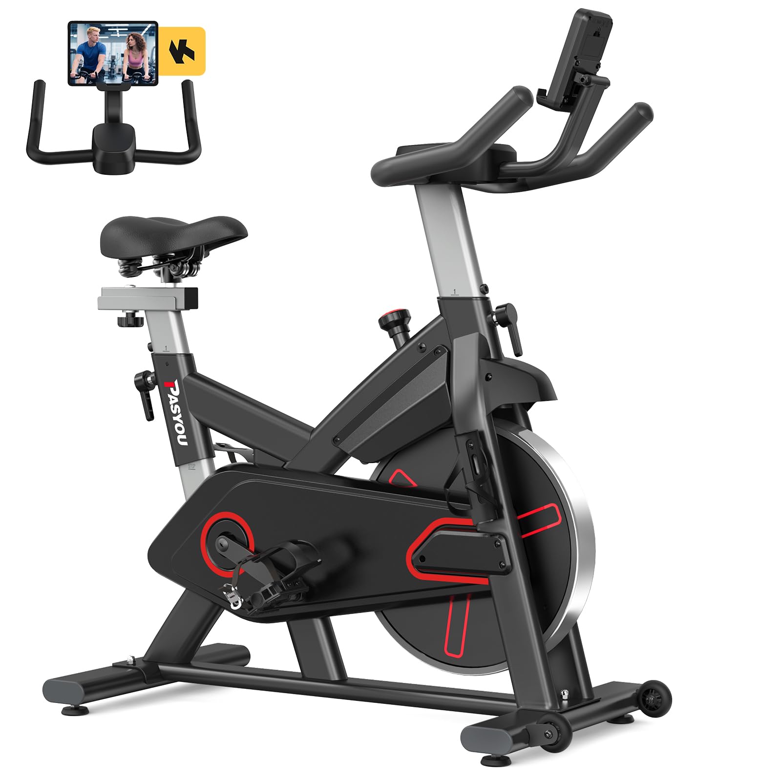 PASYOU Exercise Bike, Indoor Cycling Bike for Home, Magnetic Resistance Stationary Bike, Silent Exercise Bikes for Home,Cycle Spin Bike with LCD&Pad Holder