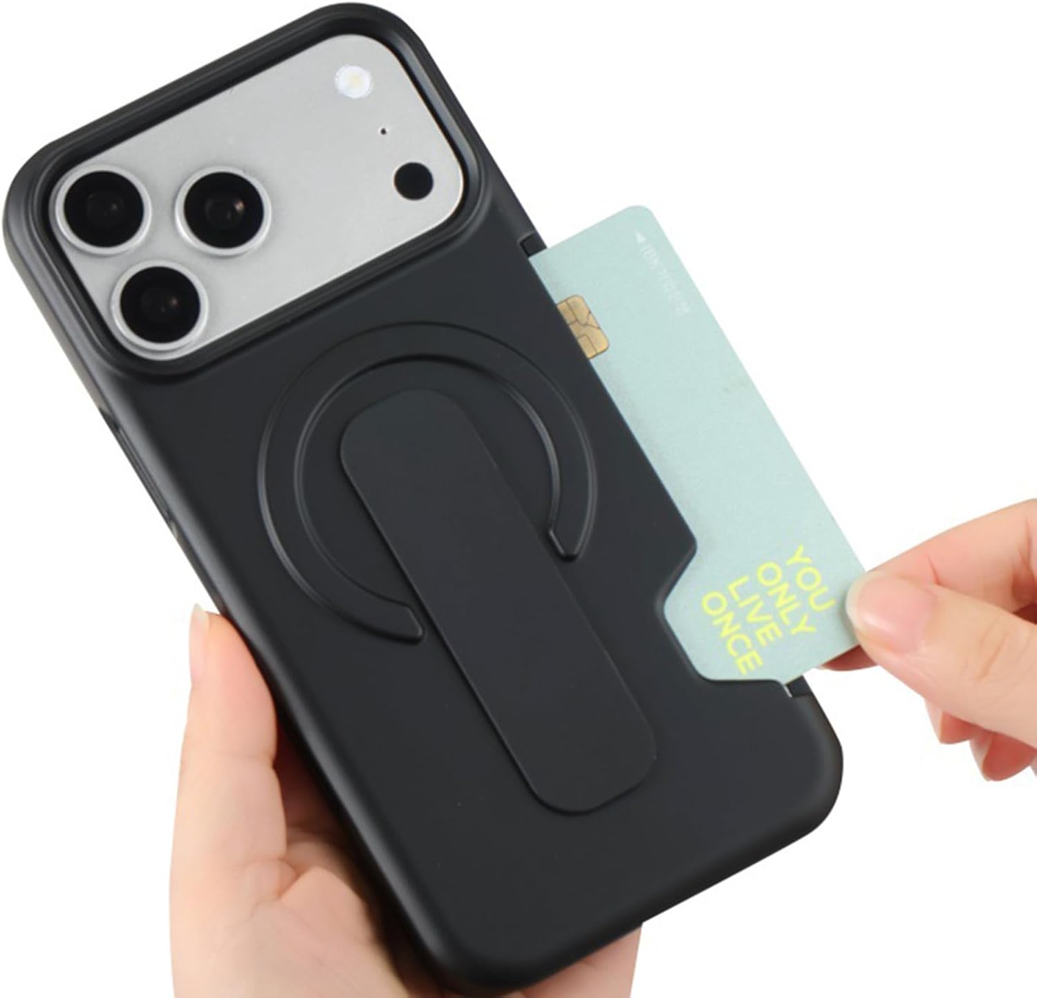 Magnetic Case for iPhone 17/17 Pro/17 Pro Max, Slim Frosted Non Slip Phone Case, with Card Slot Kickstand Function Cover(Orange,17 Pro)