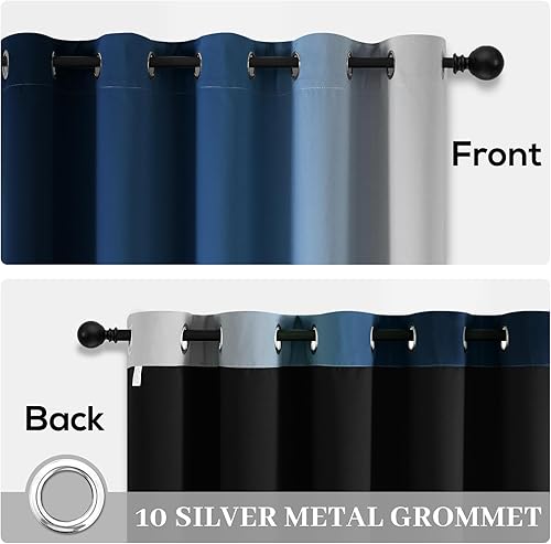 Miniatura 5 de Yakamok Cortinas 100% opacas de 84 pulgadas de largo, cortinas azules para oscurecer la habitación, cortinas degradadas con aislamiento térmico para