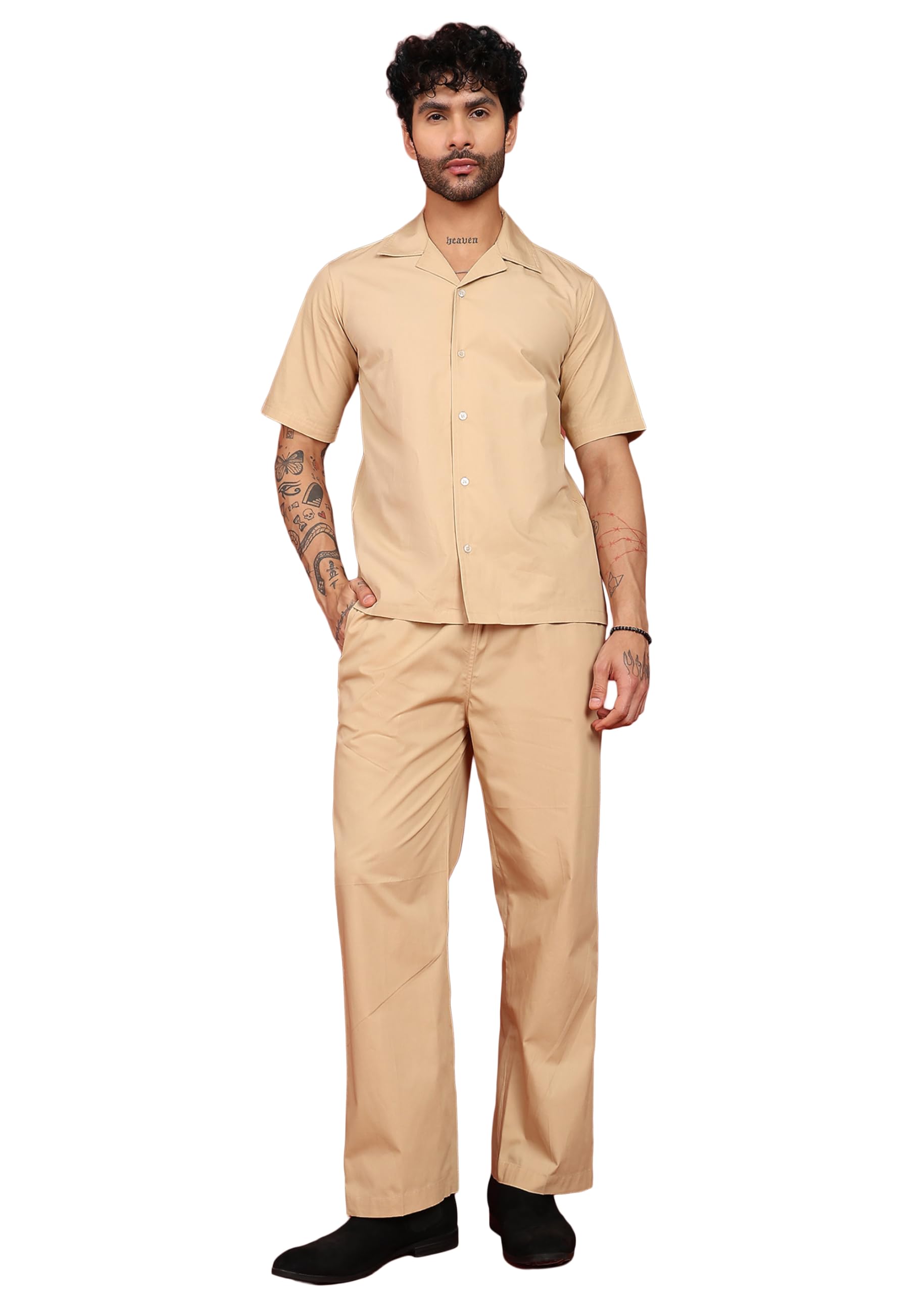 fabmade Men Co Ord Set Cotton Linen Half Sleeve Shirt and Straight Fit Trouser Casual Summer Stylish Matching Two Piece Outfit Set-picture-22