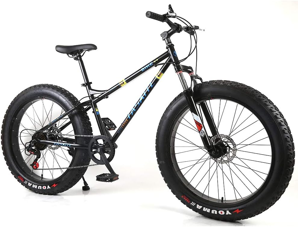 YOUSR Hardtail MTB Disc Brake Fat Bike With Full Suspension Men's Bicycle & Women's Bicycle Black 26 inch 7 speed