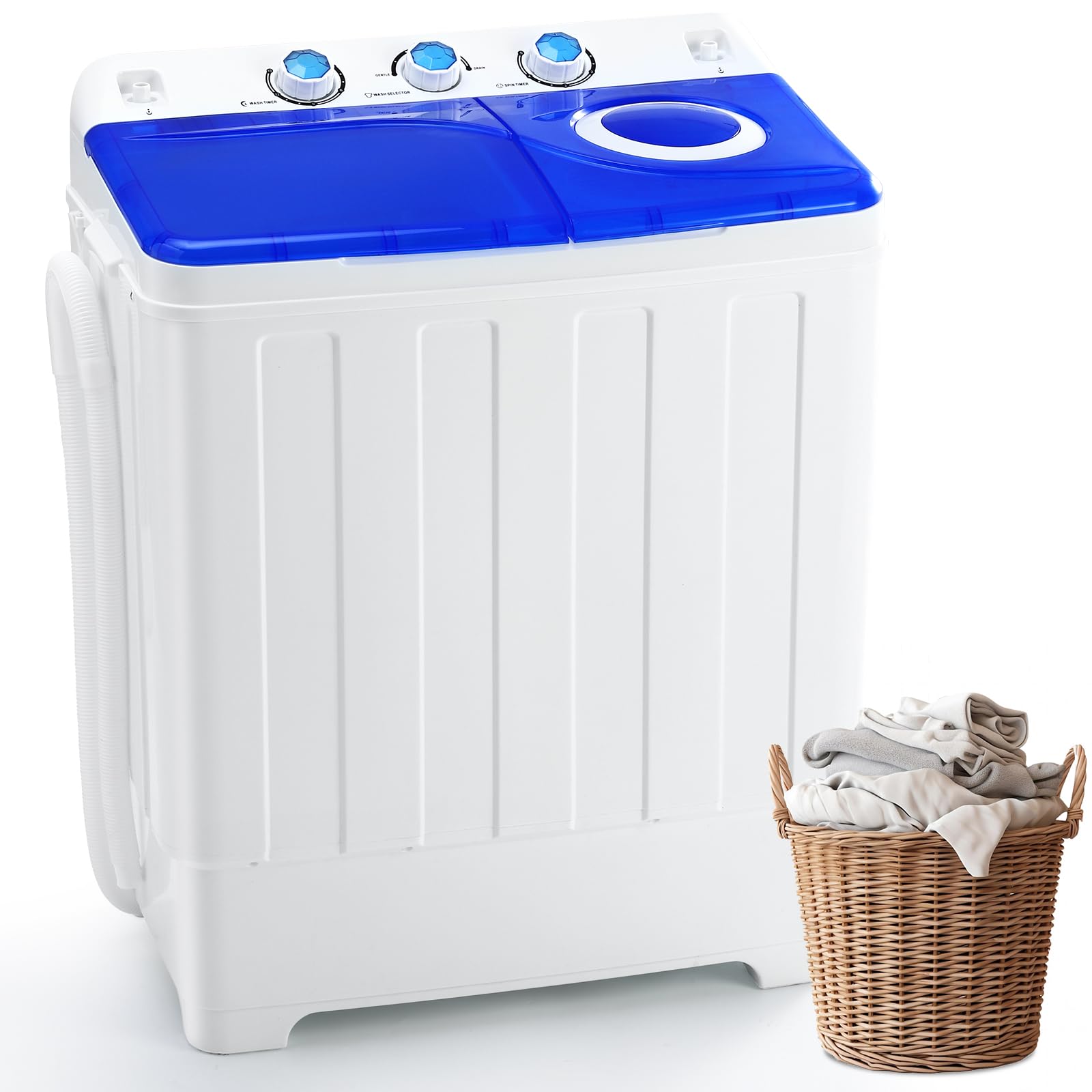 Portable Washing Machine Twin Tub - 28lbs Compact Washer (18lbs) and Spinner Dryer (10lbs) Combo with Drain Pump - Semi Automatic Washing Machine for Apartments, Dorms, RVs, Camping - Blue
