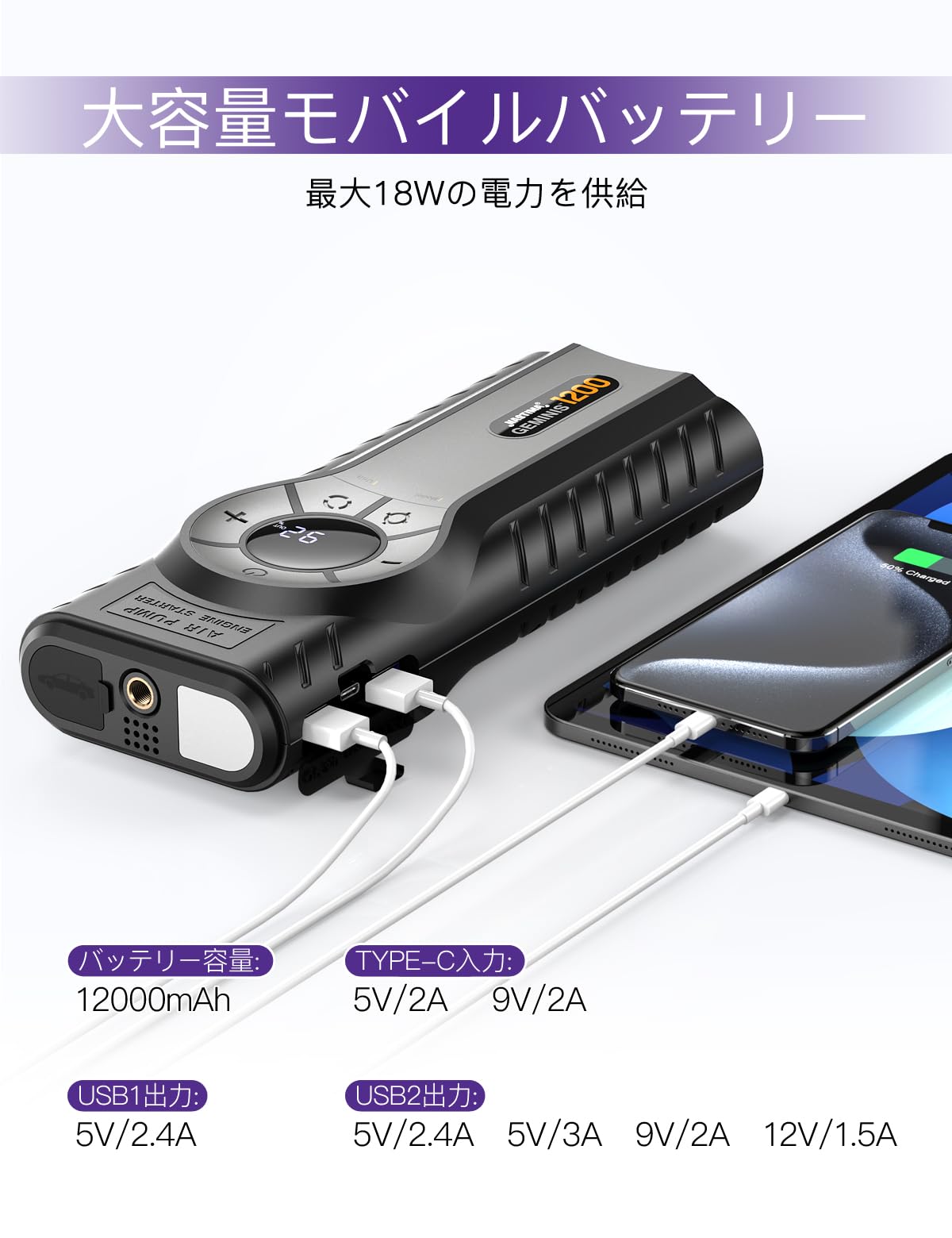 Amazon.co.jp: Nastima Car Jump Starter, Equipped with Electric Air