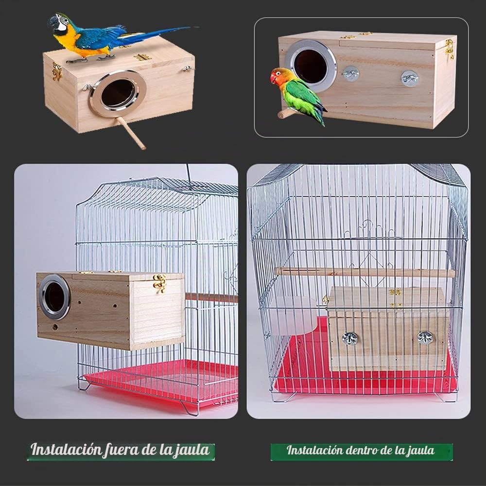 Caja De Nido De Cría De Loros, Parrotlets Acoplamiento Caja, Casa De Pájaros De Madera, Caja De Cría De Pájaros, Nido Cría para Aves Natural, para Agapornis, Loros (25 x 13 x 13 cm)