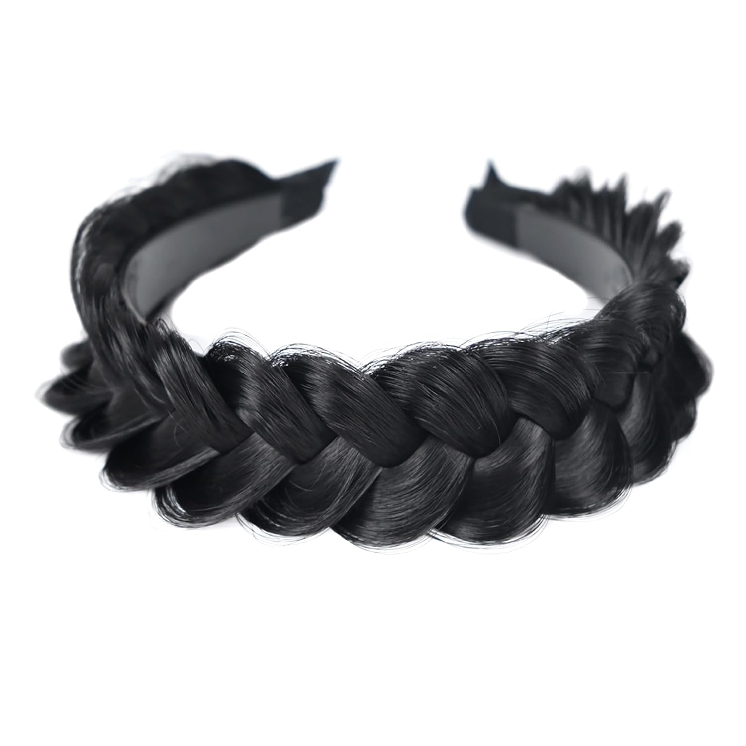 Headband Synthetic Hair Plaited Headband Braid Braided With Teeth Hair Band Accessories for Women Girl Wide 1.8 Inch (black, FREE)-image-7
