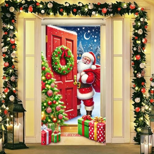 Image of BlissYard Christmas Door Cover Santa Photo Booth 35x71 Inch Polyester