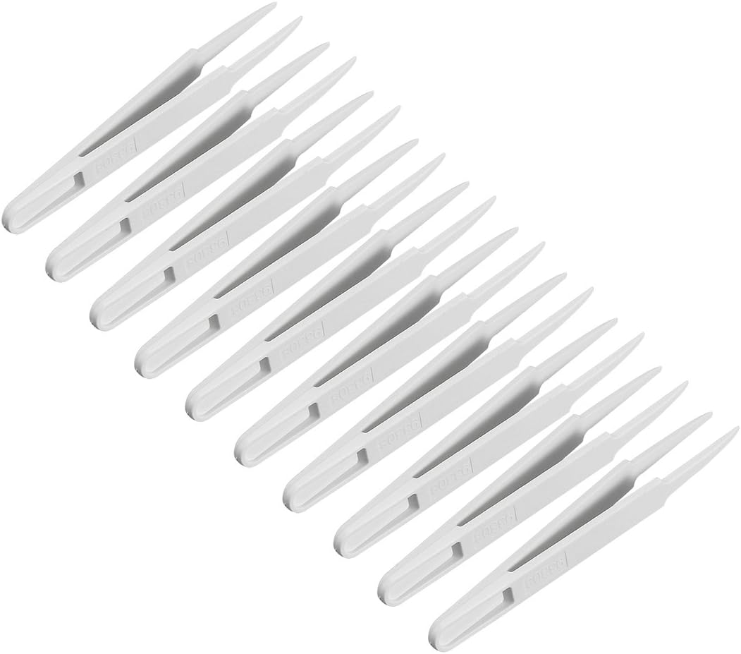 uxcell Plastic Anti-static Tweezers, Precision Point Tip for Craft DIY Beauty Electronics Repair Tool White 10 Pcs