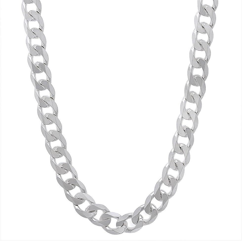 The Bling Factory5mm Solid .925 Sterling Silver Beveled Curb Chain Necklace