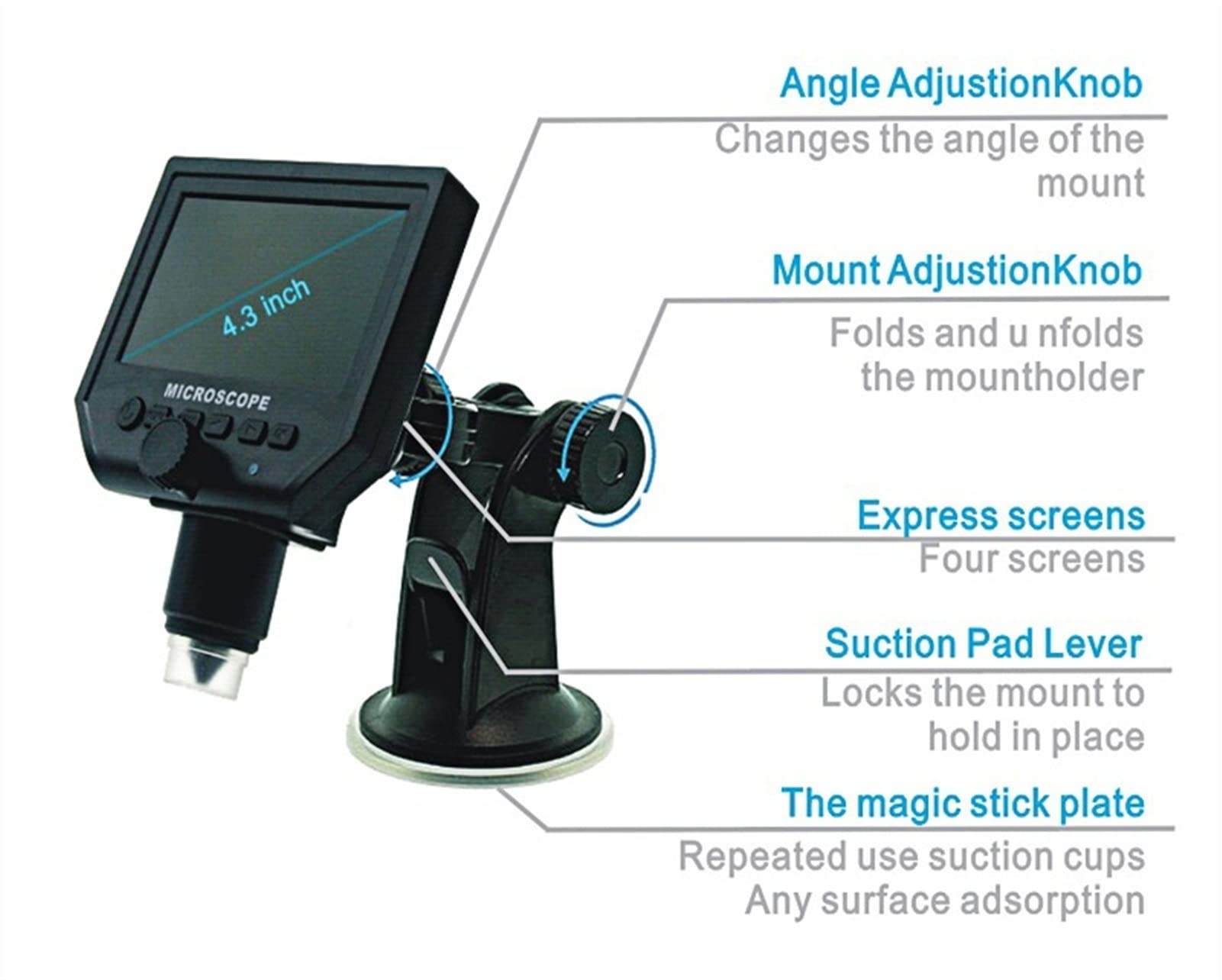4.3 Pollici HD 3.6MP Digital Microscope 1-600X Electron Microscope