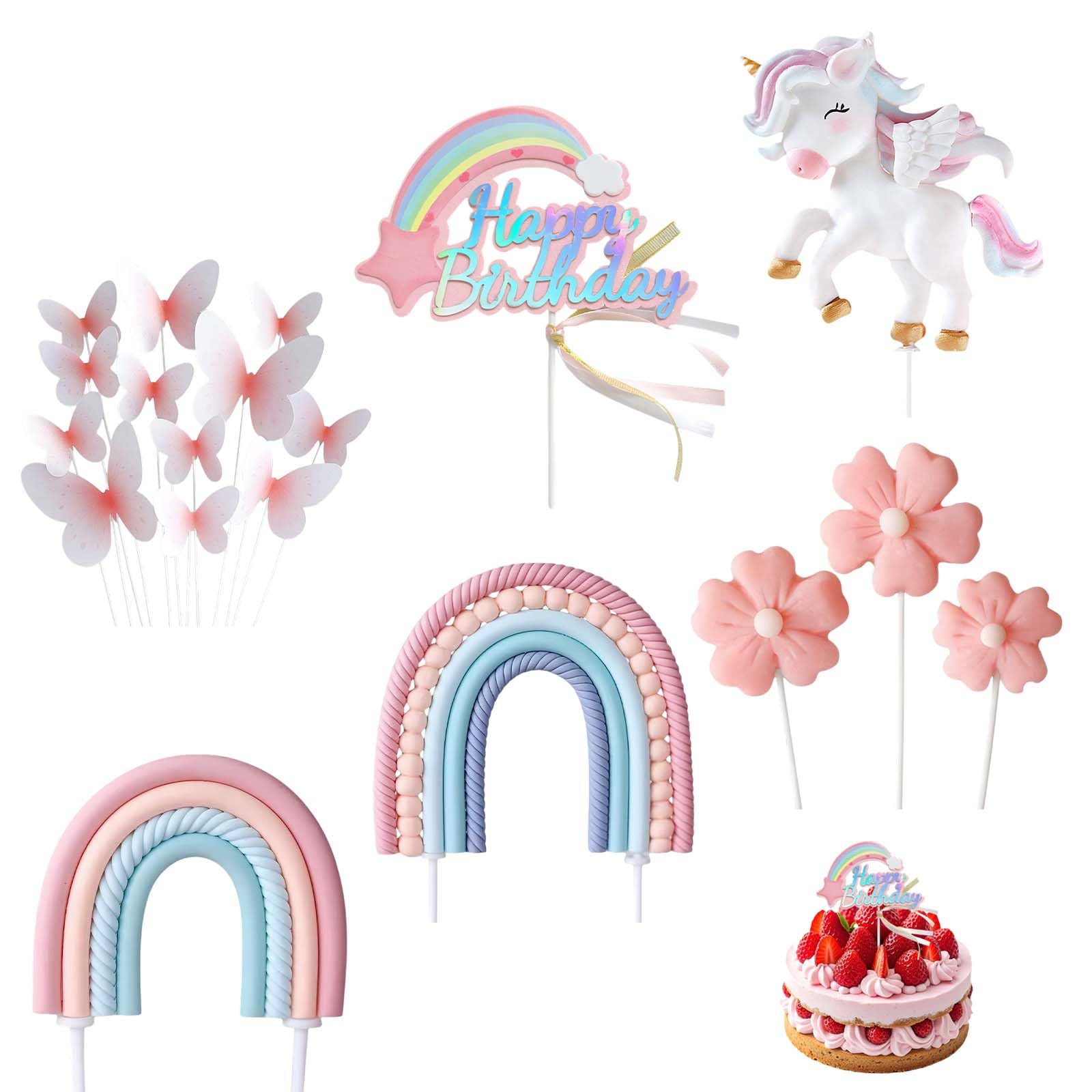 19 Pcs Unicorn Cake Topper Decorations Toppers Happy Birthday Decor