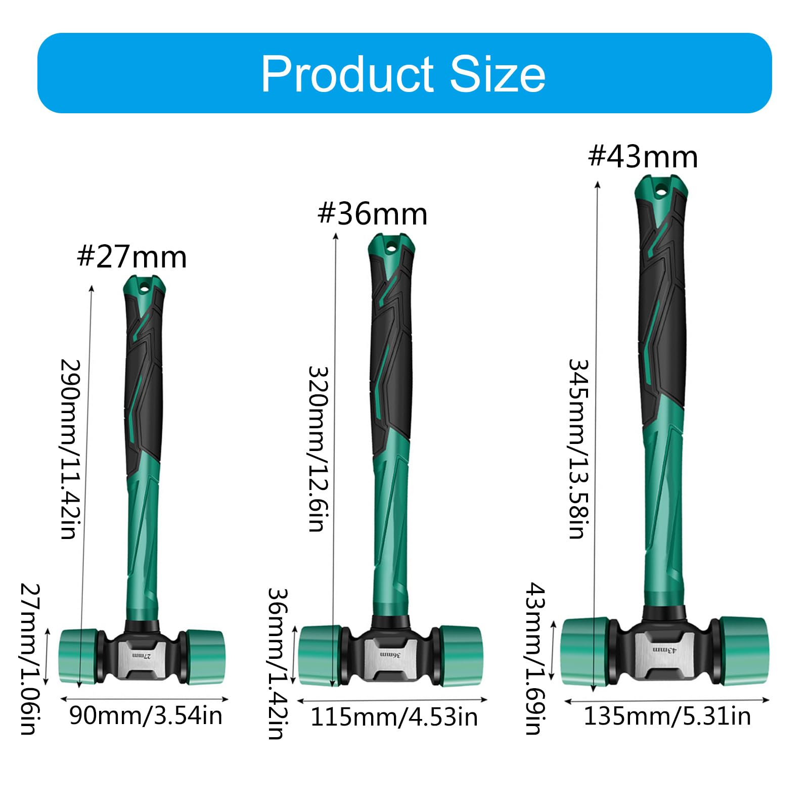 Martillo de goma ergonómico multifuncional antivibración, profesional