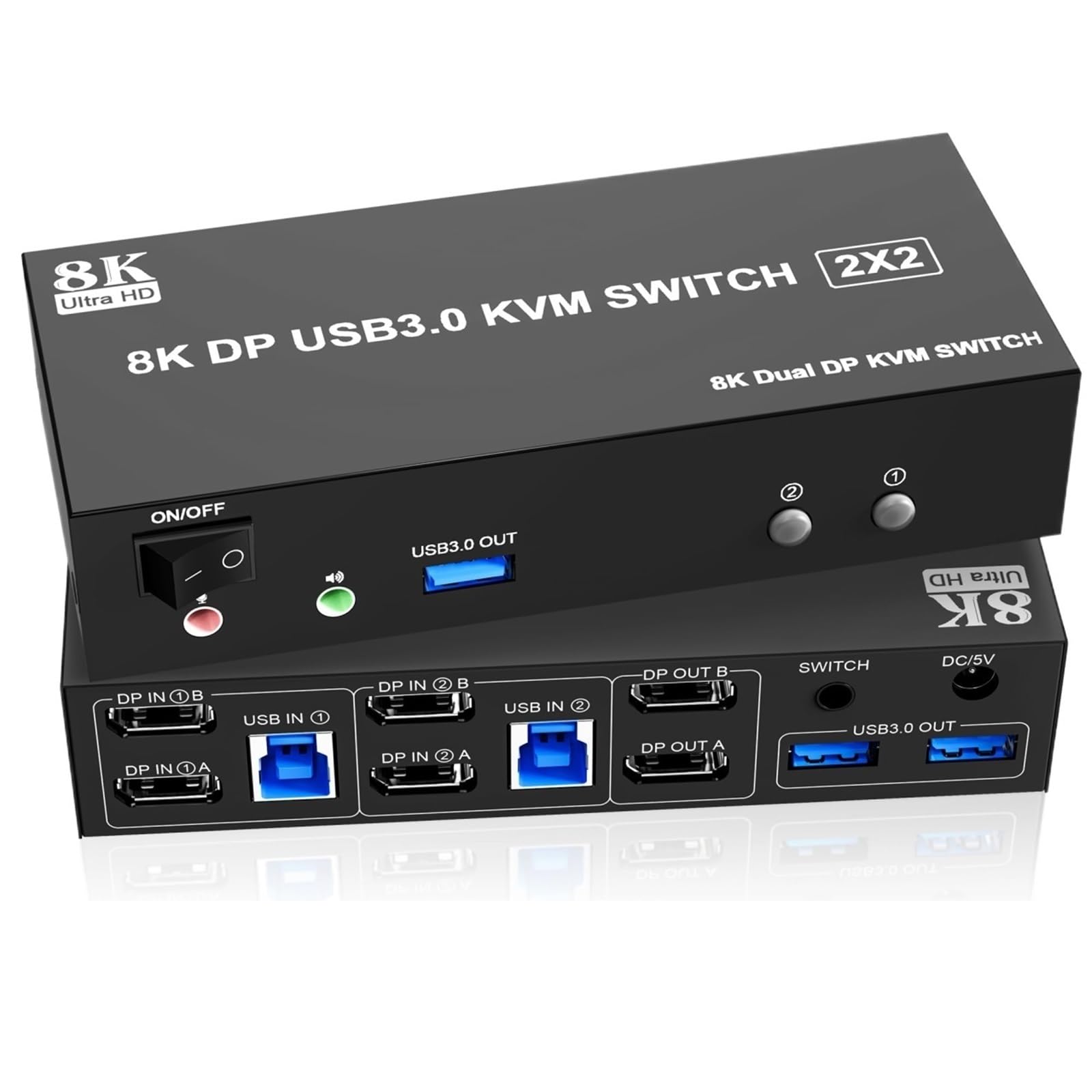 8K@60Hz USB 3.0 Displayport KVM Switch 2 Monitors 2 Computers, DP 1.4 Dual Monitor KVM Switch with Audio Microphone 3 USB Port(US Plug Adapter)-picture-23