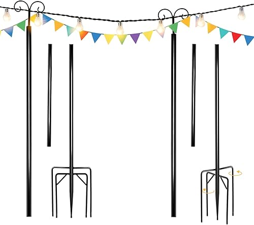 Goplus Poste de luz para exteriores, paquete de 2 postes de metal para exteriores de 10 pies con ganchos para colgar luces de cadena, jardín
