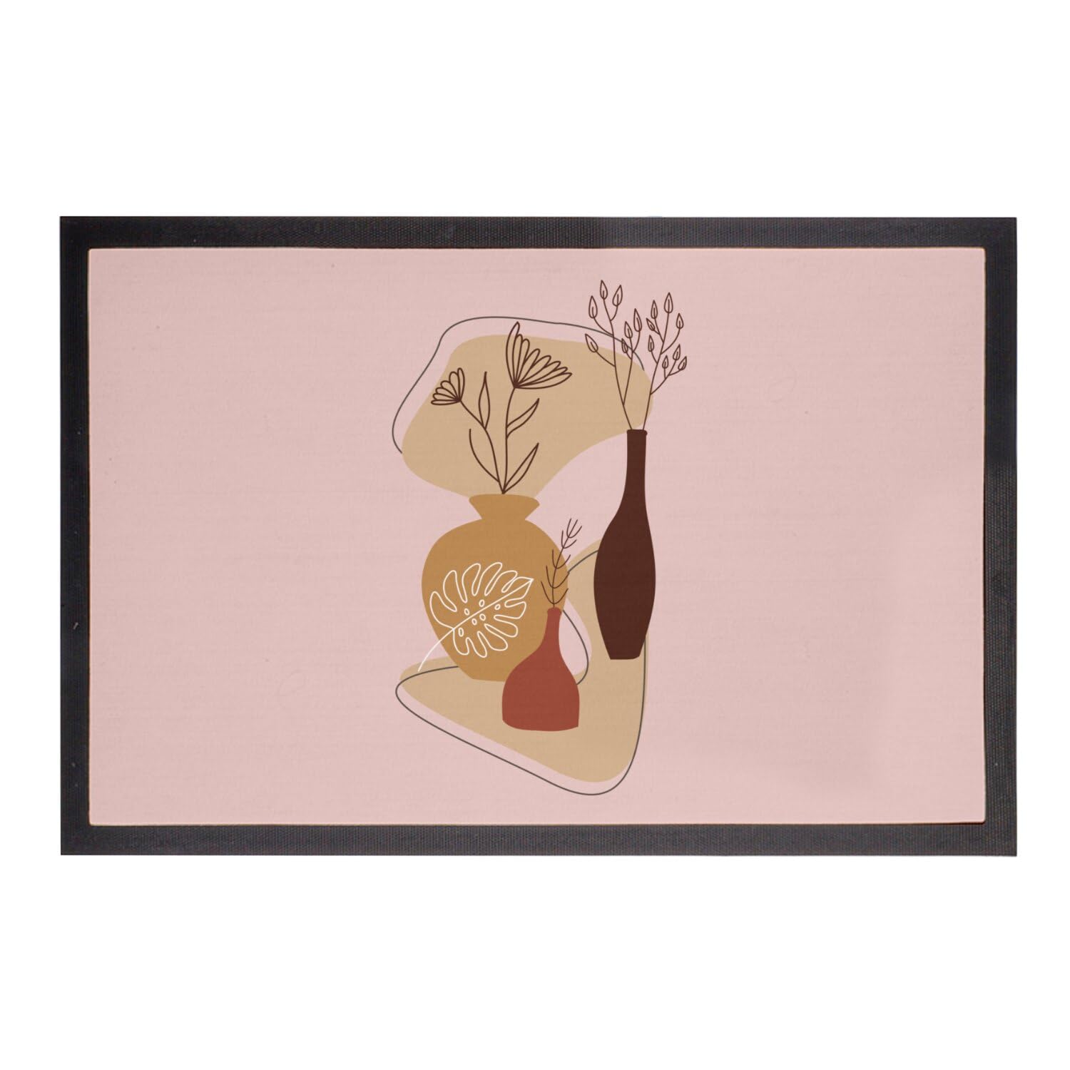 Paillasson Rose au Style Minimaliste - Tapis d'Entrée Line Art Poterie 60x40cm