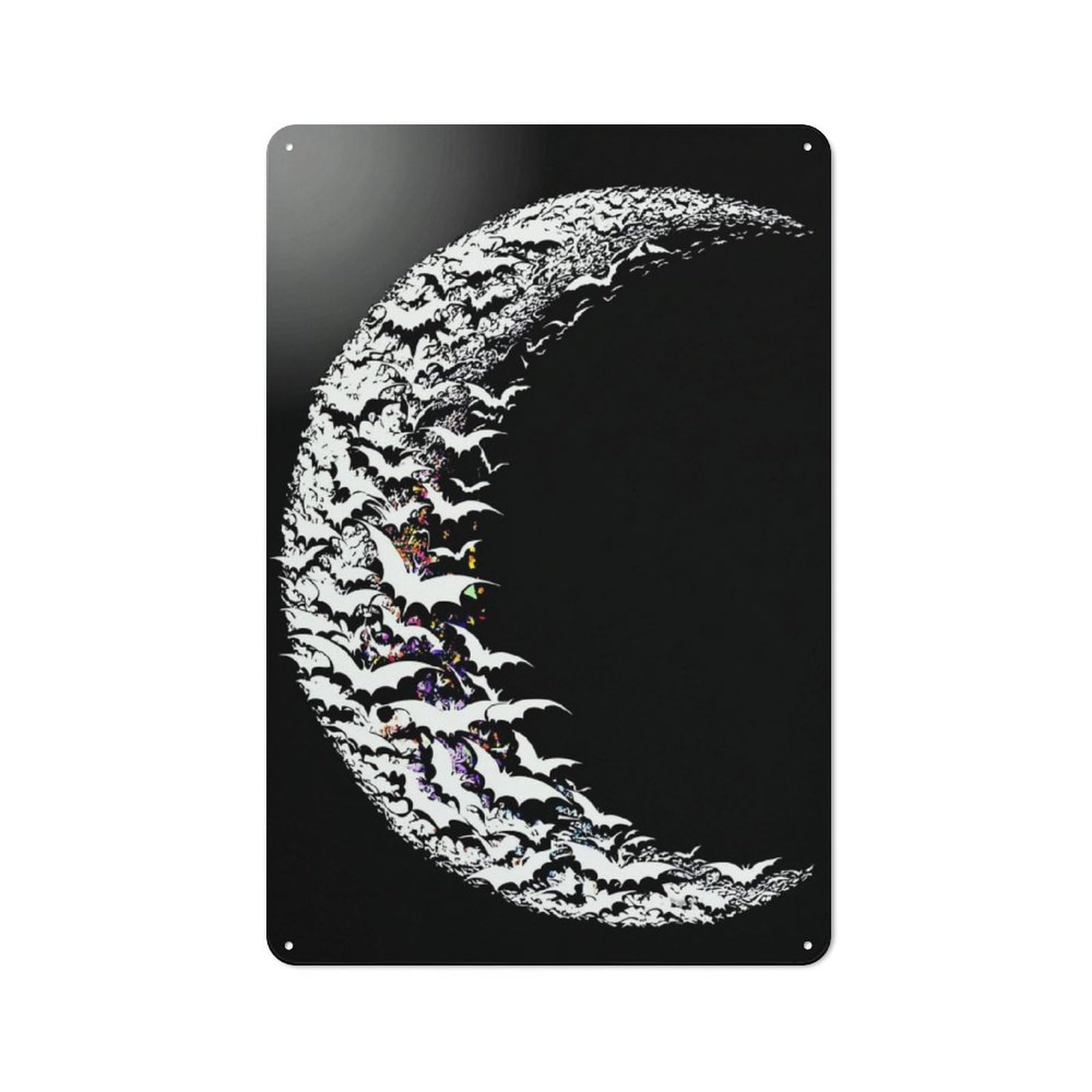 Junmoney Bat Crescent Moon Illustration Retro Tin Sign 30X20cm For Lounge Or Reading Corner, For Home Wall Decor Collectors