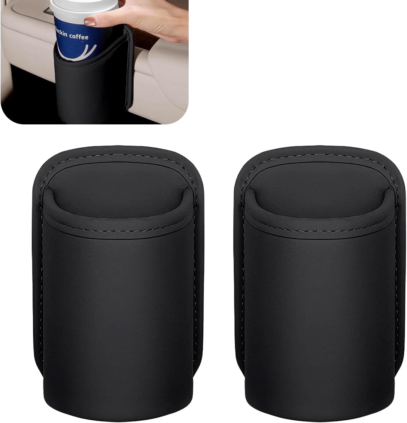 2 PCS Car Door Cup Holders, Clip-on Door Water Bottle Cup Holders, Large Rear Seat Drink Storage Accessories, Suitable for Most Back Seats, Water Cups, Beverages (Black)