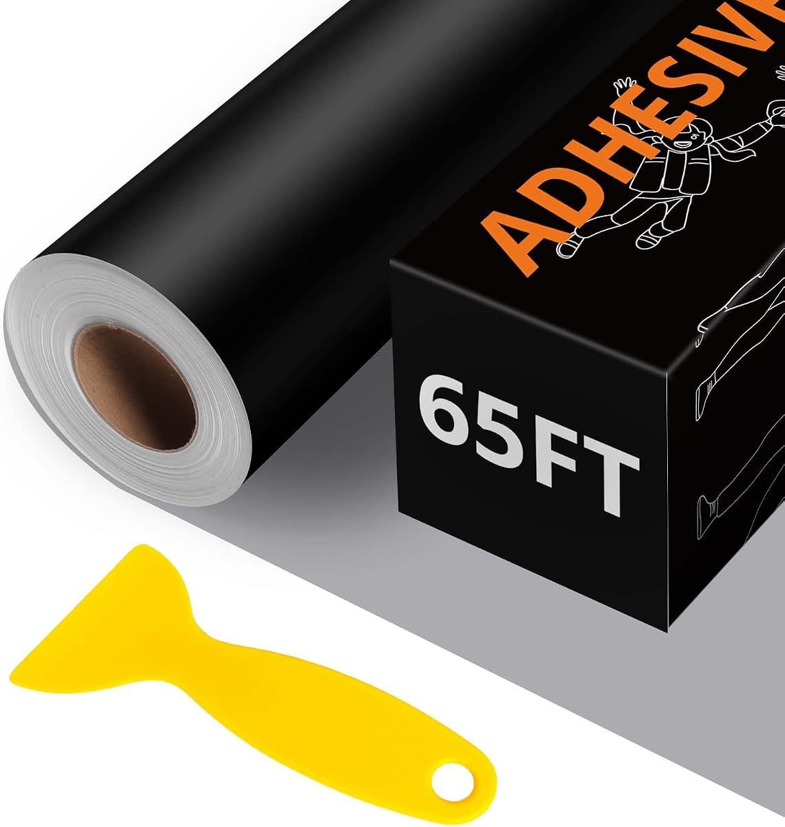 HTVRONT Rollo de vinilo permanente negro mate, 12"x65FT , para calcomanías y letreros de automóviles | Compatible con máquinas de camafeo Cricut Silhouette, impermeable, fácil de quitar y cortar, para decoración del hogar, álbum de recortes, decoración de fiestas