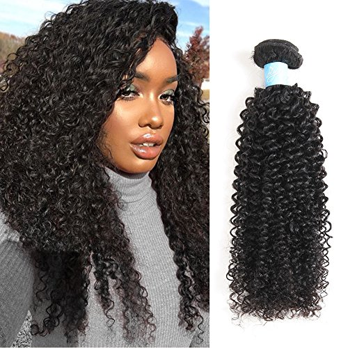 BLY Curly Human Hair Bundles with Lace Closure 8A Malaysian Remy Virgin Kinky Curly Hair Extension Deep Curly Weave 3 Bundles with 4x4 Lace Closure Unprocessed Natural Black Color (12 14 16+10)