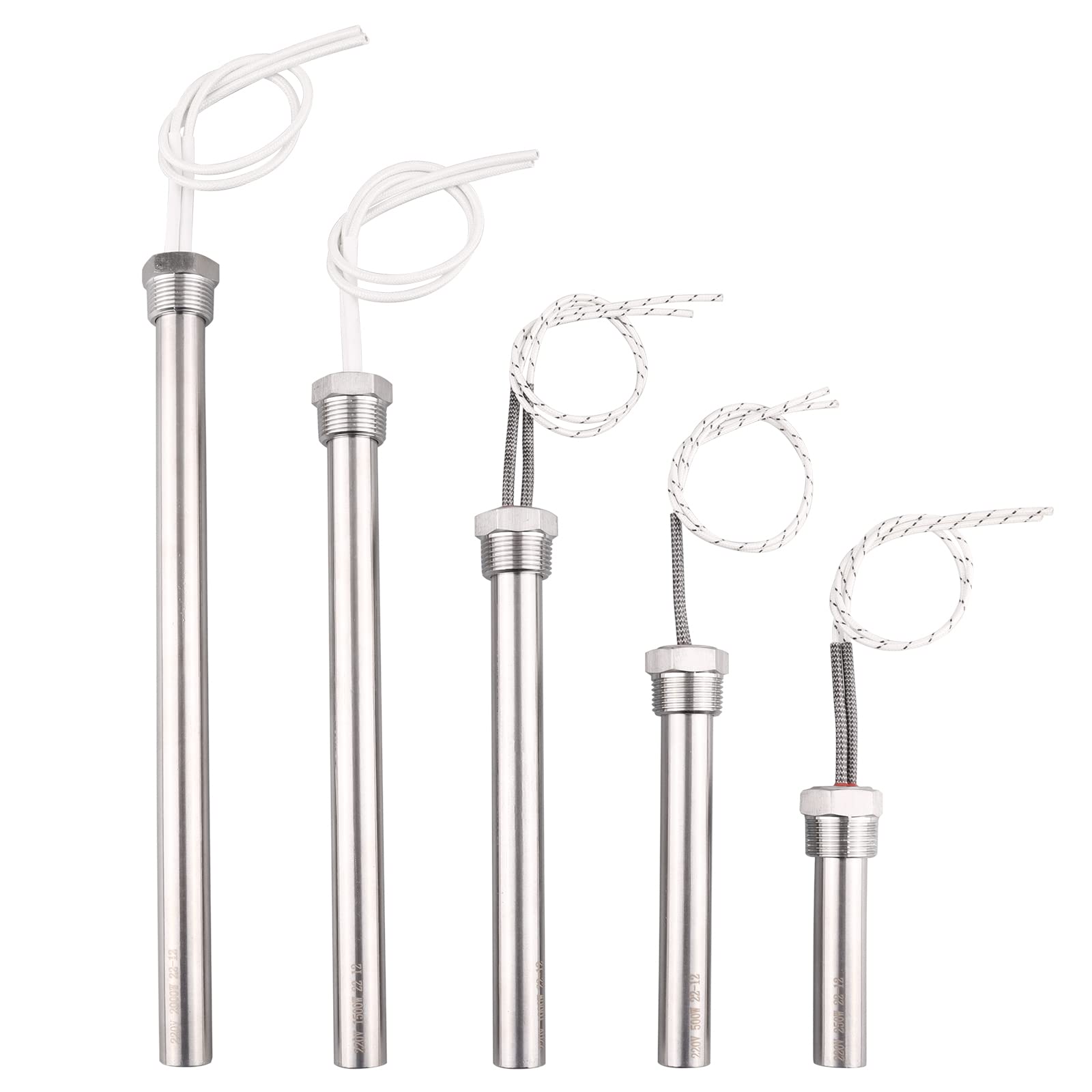 DERNORD Cartuccia riscaldante da 220 V, 500 W, con flangia da 3/4 pollici, multifunzione, per fai da te, in acciaio inox, lunghezza elemento riscaldante