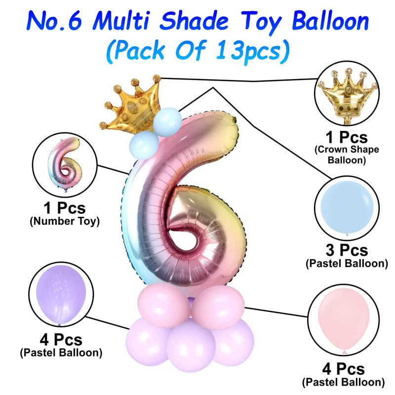 Image of Multicolor 32 Inches Numbers 6 Shape Large Big Foil Helium Balloons For Party Decorations In Happy Birthday Anniversary Office Items Materials Set Pack,1 Piece