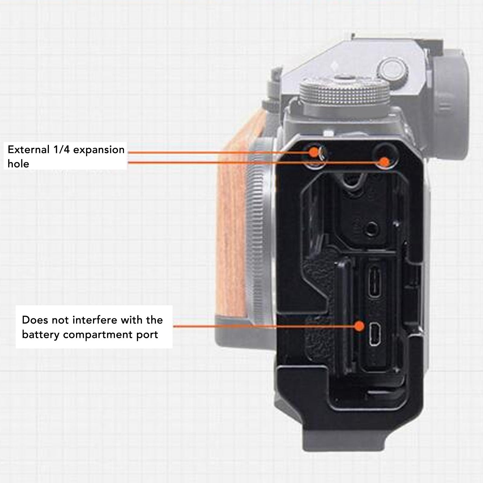 Poignée en Forme de L XT5, Poignée d'appareil Photo en Alliage d'aluminium de qualité Supérieure avec en Bois, Plaque à Dégagement Rapide Arca pour Photographie et Vidéo Vlog (Black)