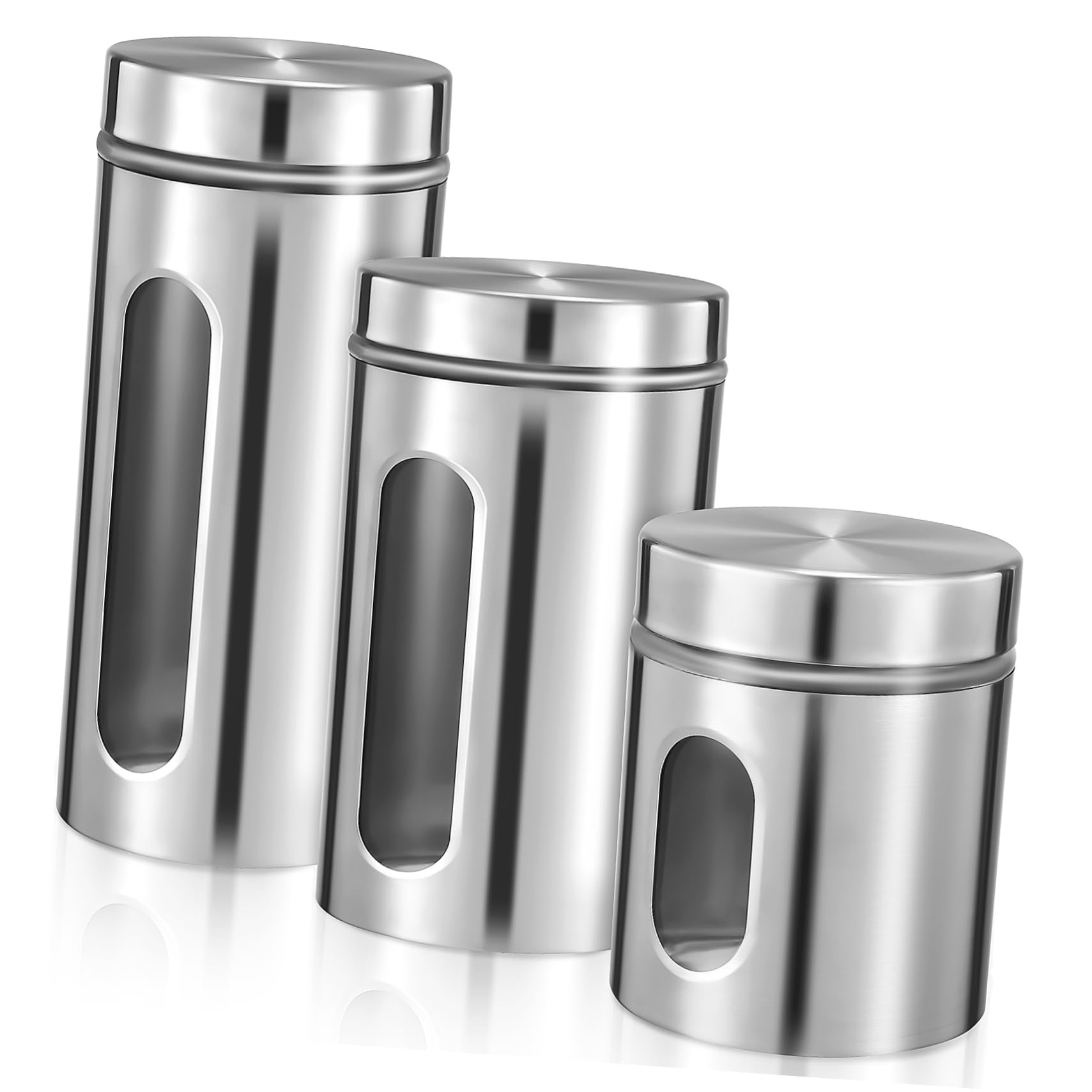 ABOOFAN Frascos De Almacenamiento De Cocina 3 Botes De Acero Inoxidable Con Ventana Para Alimentos y Granos