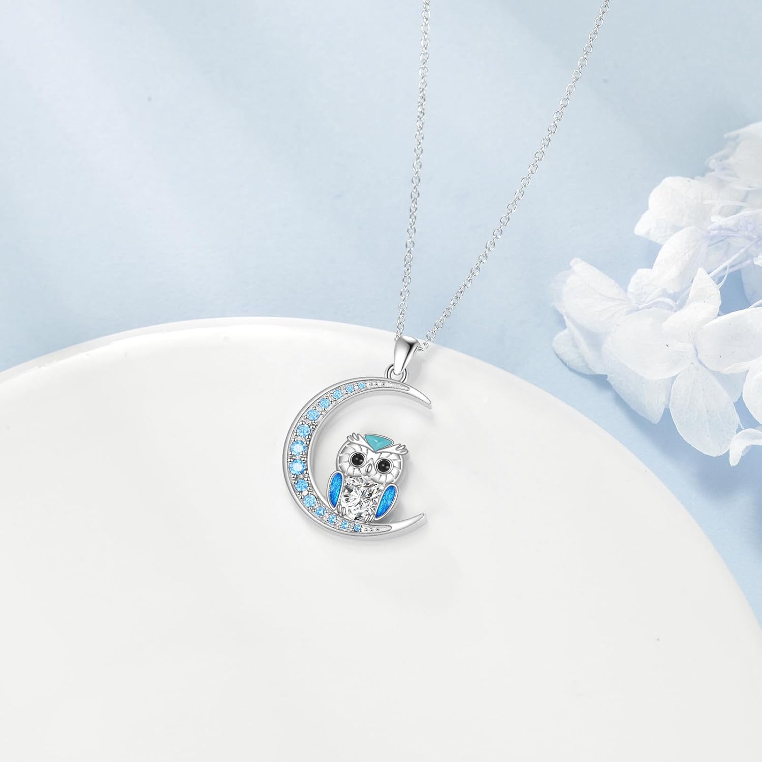 YAFEINI Owl Necklace Sterling Silver Moon Birthstone Owl Pendant Necklaces Jewelry Gift for Women - Image 6