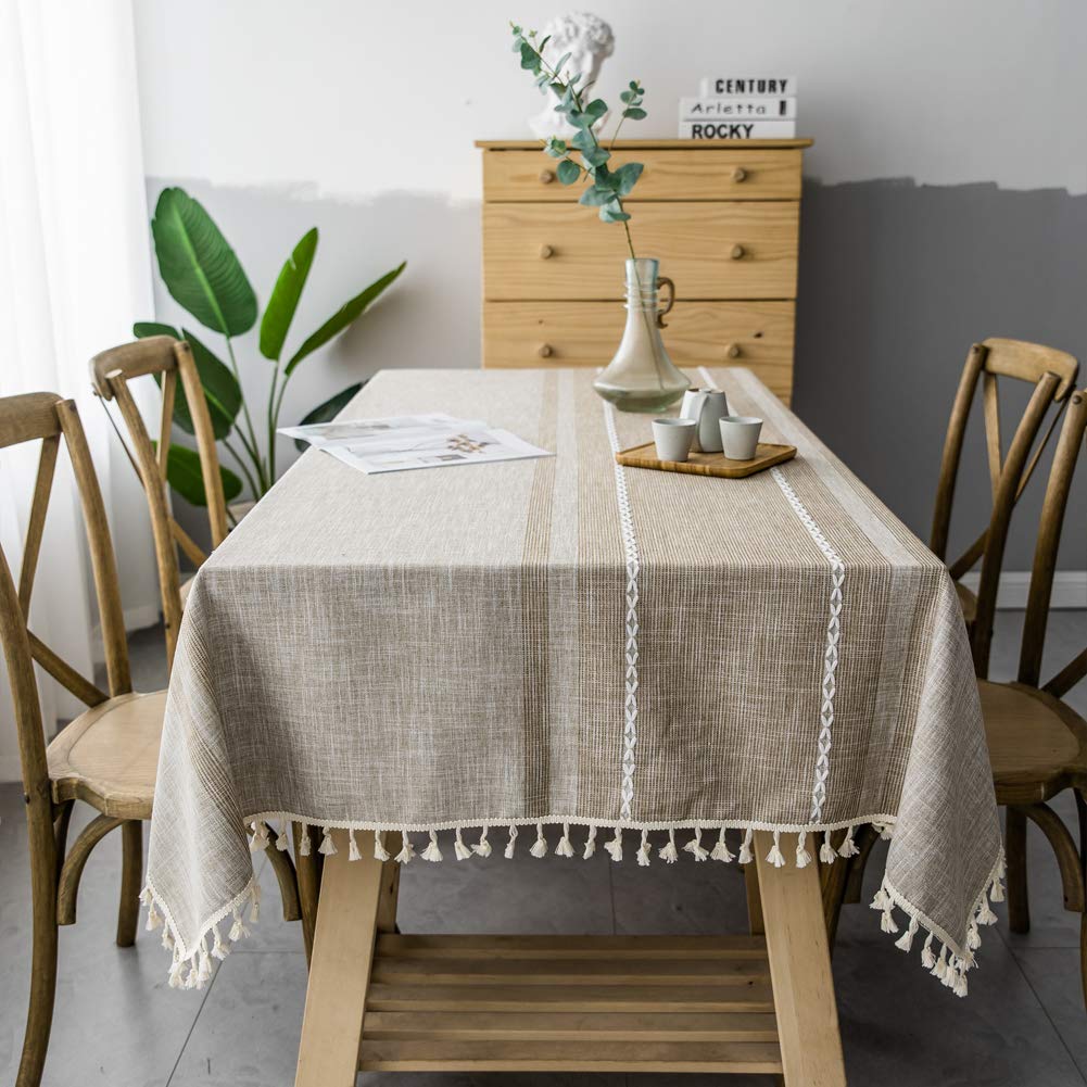 ACMER Nappe Rectangulaire 130x260cm, Nappe Housse, Infroissable, Facile à Nettoyer, pour Décoration de Table de Cuisine - Couleur café Clair