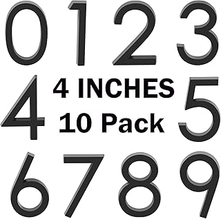 4 Inch Self Adhesive Mailbox Numbers, Door Address Number Stickers for Office Room, Raised 3D Effect, Chrome Plated (Black-4inch-10pack)