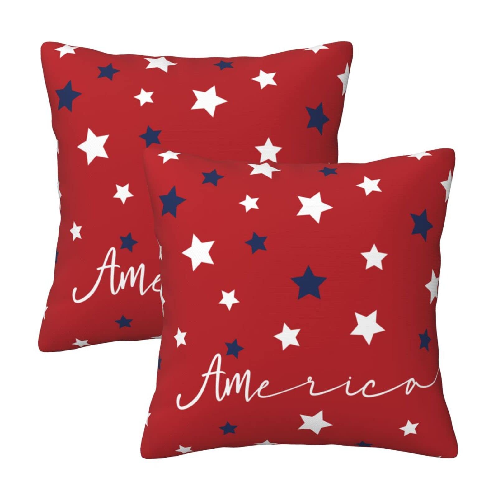 4th of July Pillow Covers 20x20 Set of 2, Memorial Day Patriotic Throw Pillows Holiday American Flag Rustic Blue Red Stars Decorative Pillowcase Cushion Cover for Independence Day Home Outdoor Decor