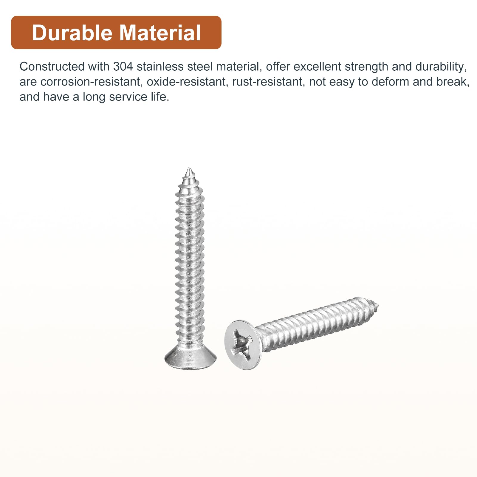 DTGN 30Pcs #14x1-3/4" Flat Head Wood Screws, 304 Stainless Steel Phillips Self Tapping Screws - Good for Woodworking Furniture - Silver - Image 3