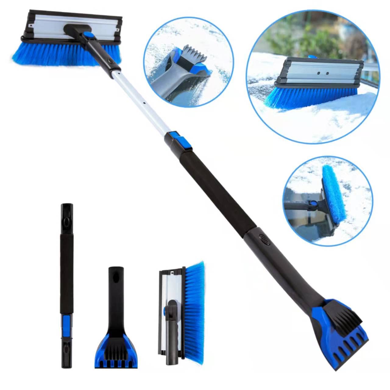 ANLINKIN 3 in1 Car Snow Brush Ice Scraper with Squeegee, Detachable Snow Removal with Extendable Handle（28"-38"） for Car,SUV and Other Surface Snow Cleaning