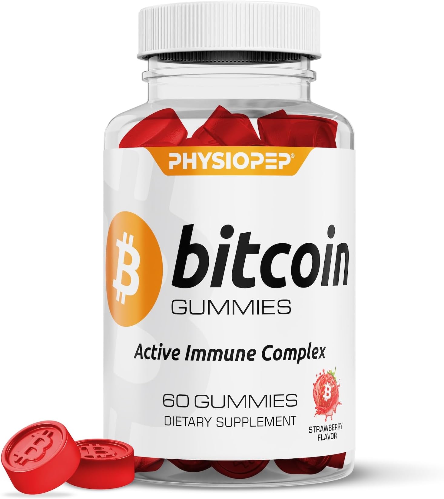 Bitcoin Active Immune Gummies | Vitamin D3, K2, C, Zinc, Selenium, Antioxidants, Probiotics | Strawberry Flavor | Sugar Free | 60 Count