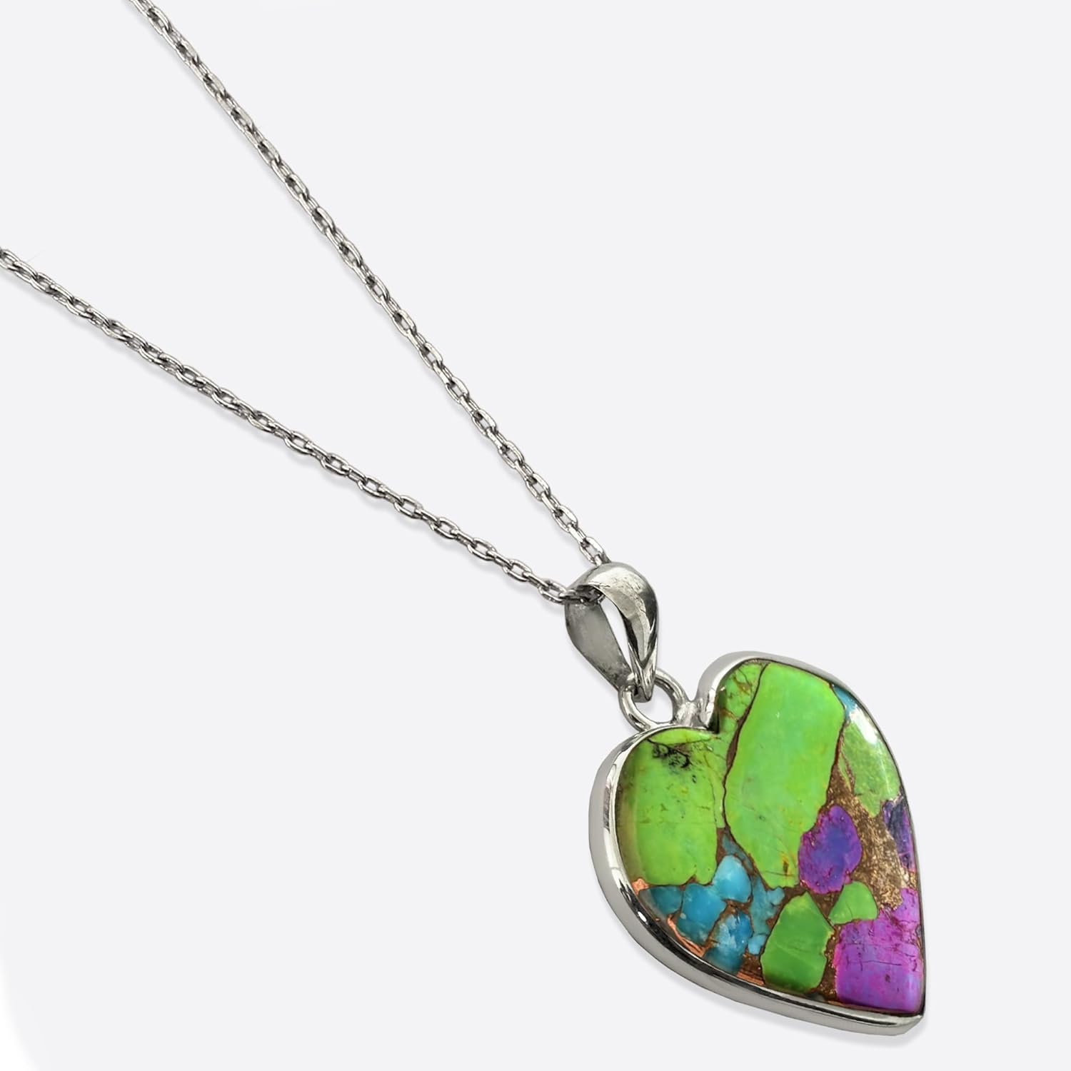 NANDARANI Handmade Mojave Turquoise Heart Pendant Necklace with 18" Chain – Solid 925 Sterling Silver Jewelry for Women, Valentine Gift - Image 6