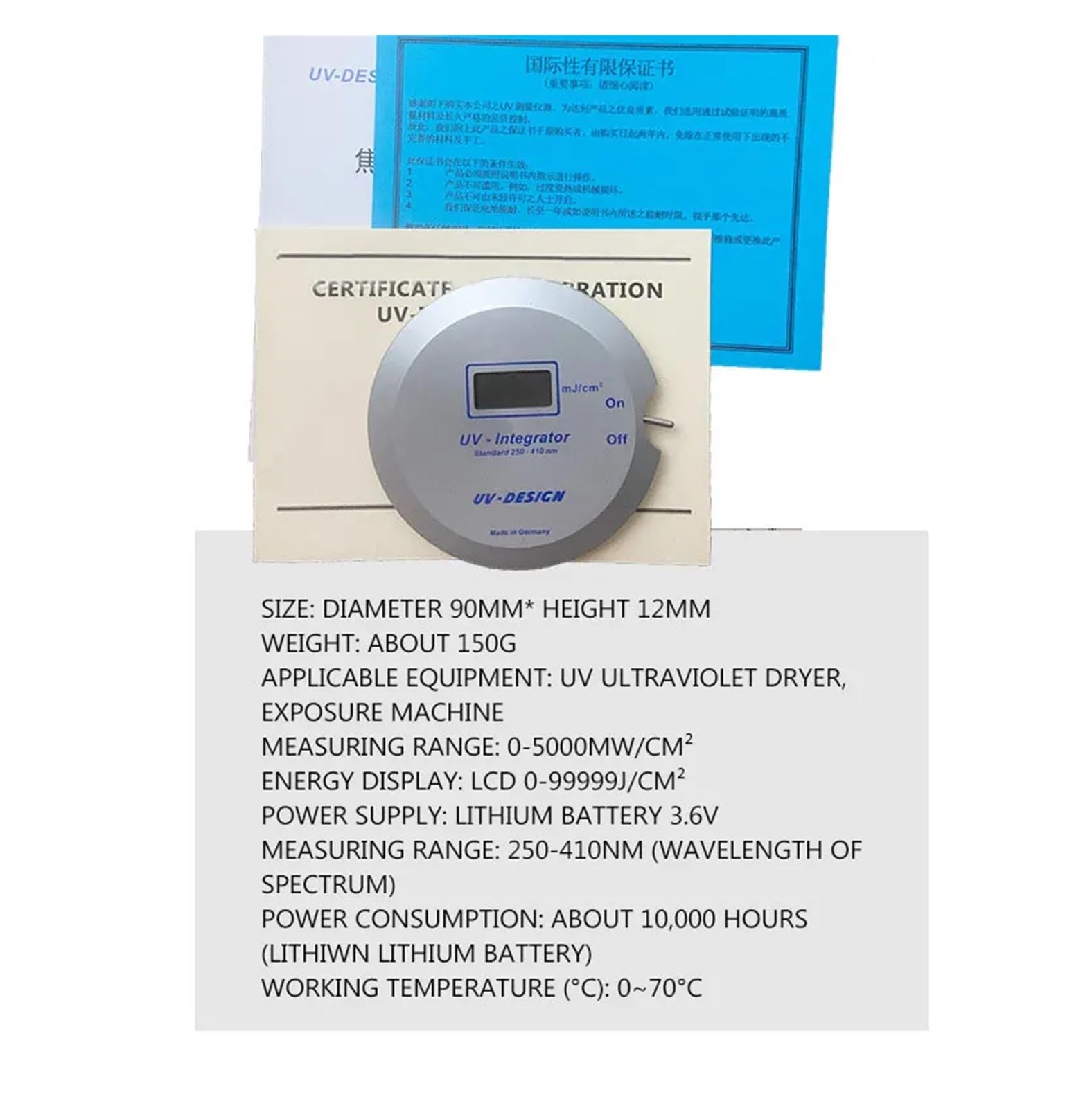 Medidor UVB Digital Medidor de energía UV-150, integrador UV, radiómetro, medidor Joule, Rango Prueba: UV250-410 NM, 0-5000 MW/cm², 0-999999 MJ/cm²(UV-140)