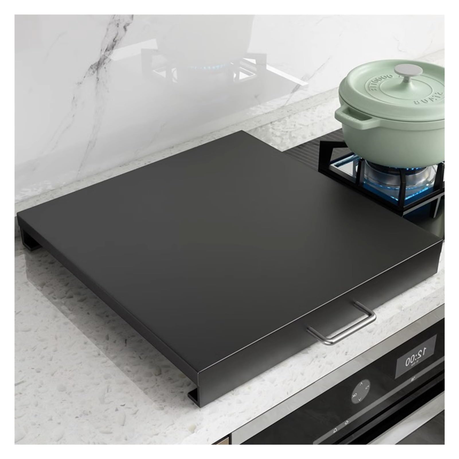 Pies Antideslizantes Protectores Para Estufas De Gas Protectores Con Asas Cubierta De Cocina De Gas, Cubierta De Acero Al Carbono, Color Negro(Gray,35x48x7cm(14x19x3in))