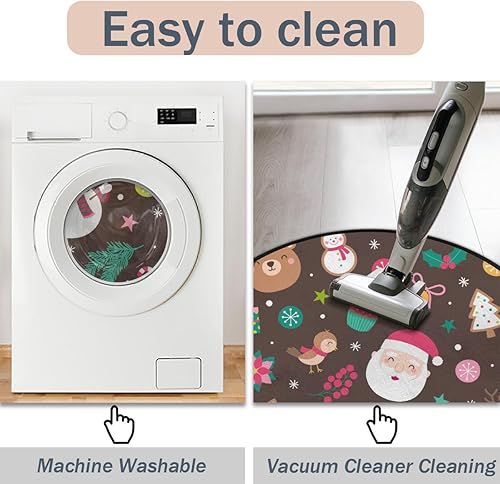 Miniatura 5 de Christmas Cute Santa Elk 05 Round Area Rug 3ft Machine Washable Circular Rugs for Dining Room Table Bedroom Playroom Throw Rugs for Dog Living Room