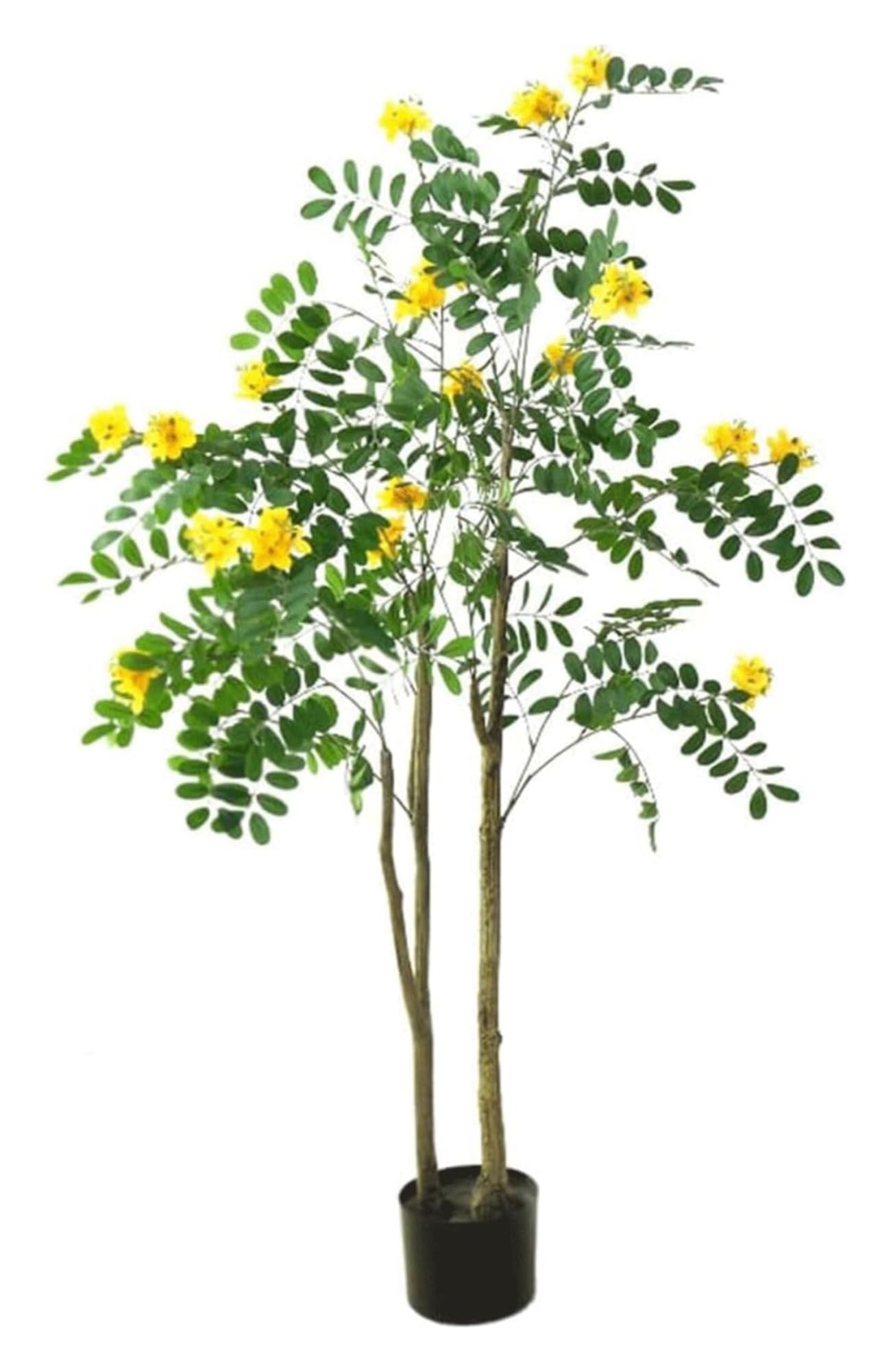 SWENEEN Indoor 4.5Ft Artificial Trees Simulated Locust Tree Artificial Plant Yellow Flower Locust Tree In Black Pot Faux Tree Indoor Fake Tree Artificial Tree,