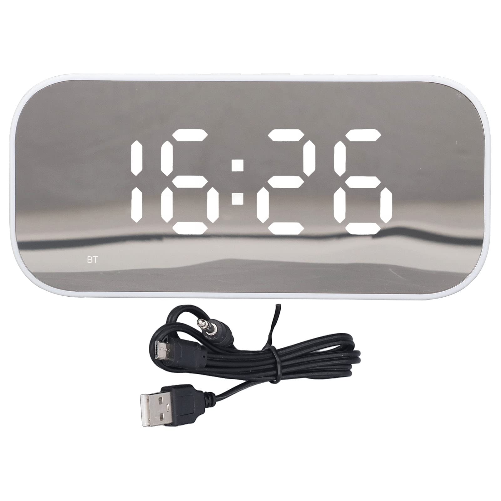 Reloj Despertador Digital, Reloj de Cabecera Portátil con Pantalla Grande con Alarma Dual, Radio Reloj Despertador FM con Altavoz Bluetooth, Brillo Ajustable, Detección de Temperatura en(Blanco)
