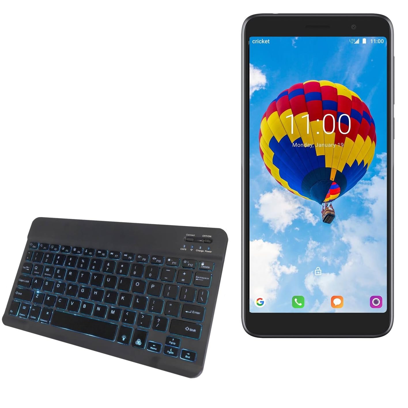 BoxWave Keyboard Compatible with Alcatel Onyx - SlimKeys Bluetooth Keyboard - with Backlight, Portable Slim LED 7 Colors - Jet Black