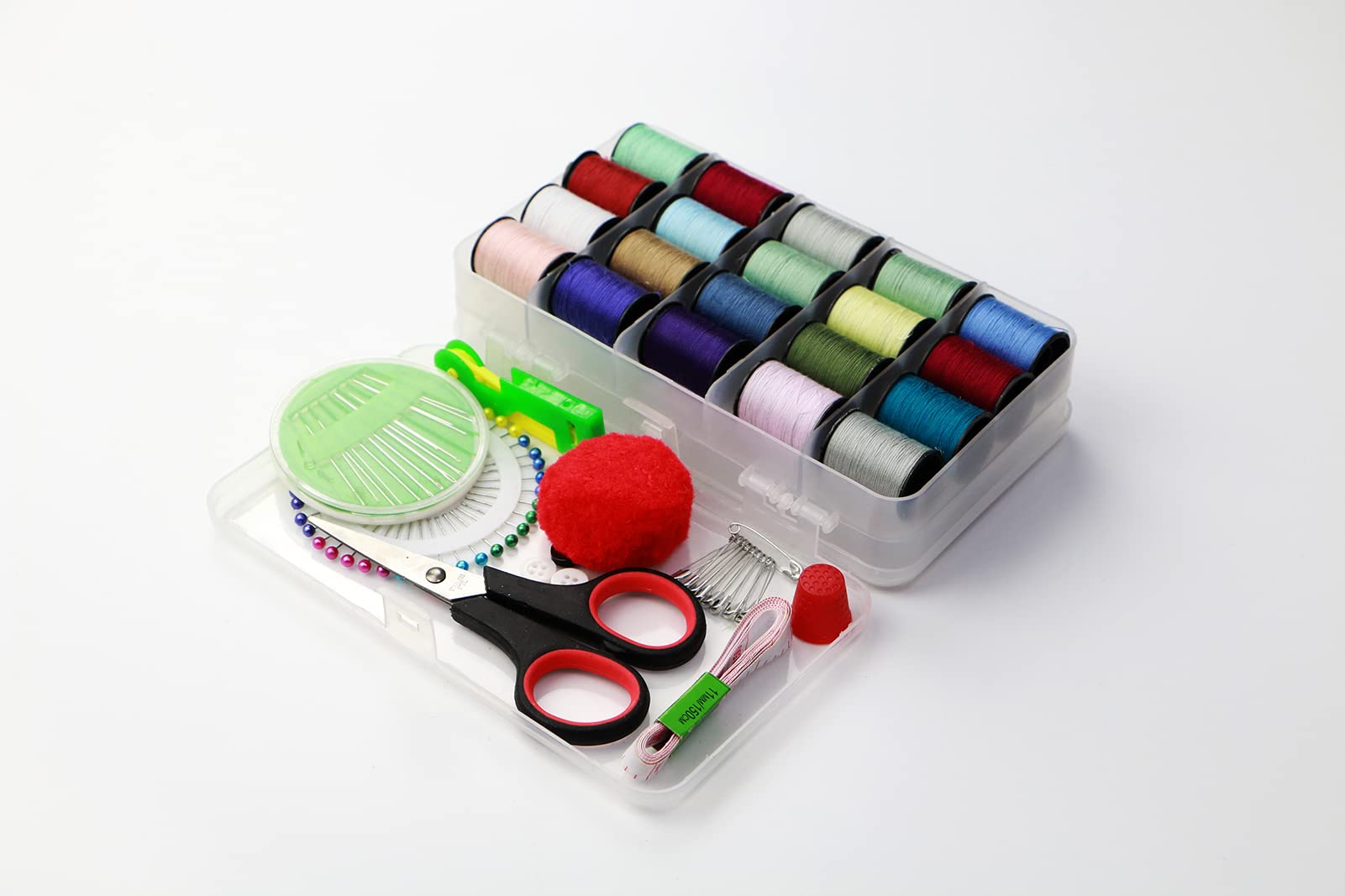 Lacerain Portable Sewing Set Multi Color Spool Sew Tool Quick Repair Sewing Kit (Transparent Box)