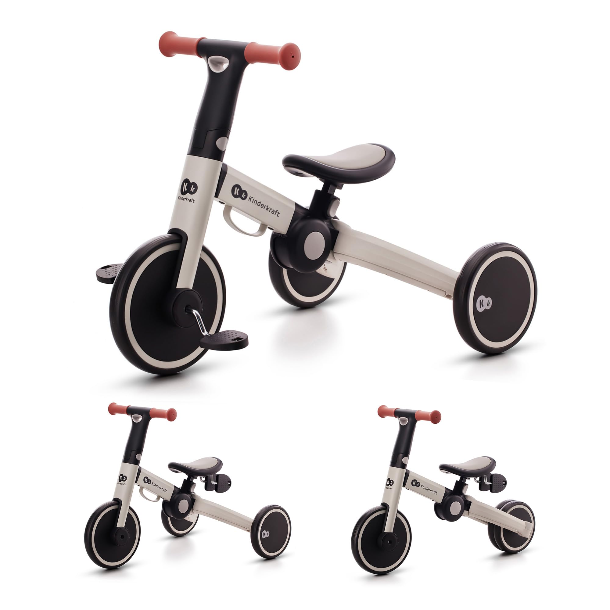 kk Kinderkraft 4TRIKE Trójkołowiec 3w1, Rowerek Biegowy, Pchacz, Wielofunkcyjny, Bezpieczny, Regulowane Siodełko, Szary