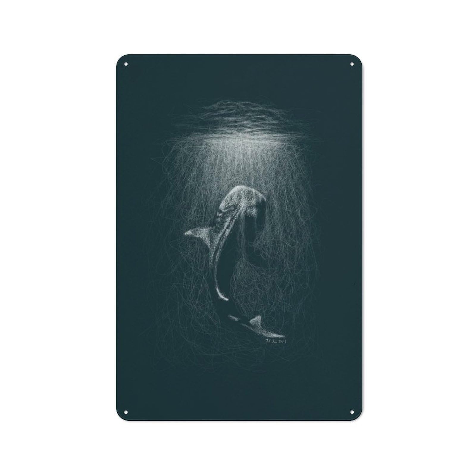 Junmoney Whale Shark Line Art 30X20cm Retro Metal Plaque With For Kitchen Or Home Bar, For Garage, Workshop And Man Cave Decoration